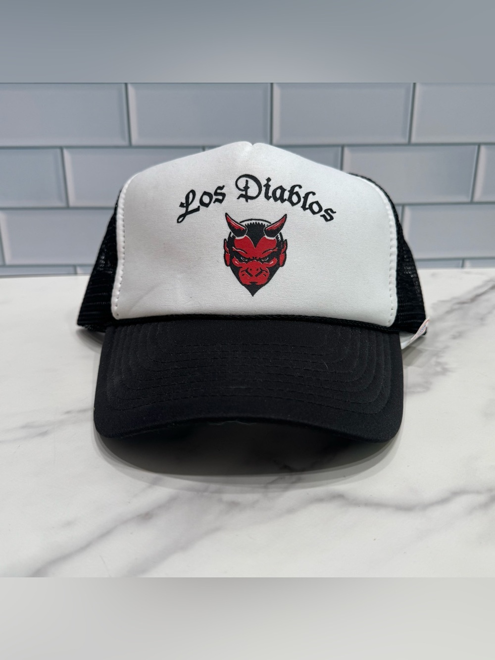 Vintage 90s Trucker Hat Los Diablos Logo Adjustable Snap Back Adult One Size